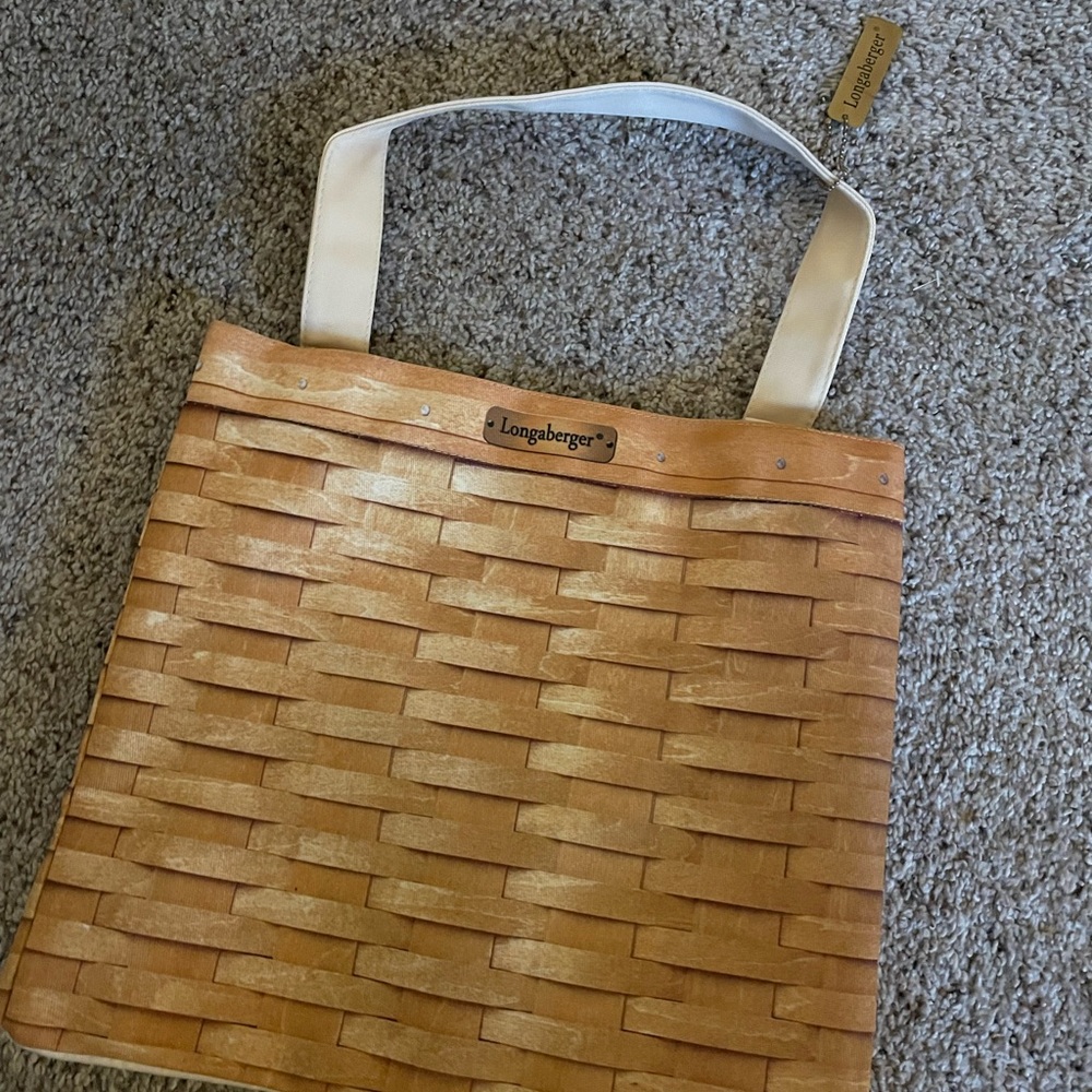Longaberger Tan Woven-Style Tote with Cream Straps - Picture 2 of 7